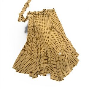 Faithfull the Brand Asymmetrical Wrap Skirt in Mustard Polka Dot